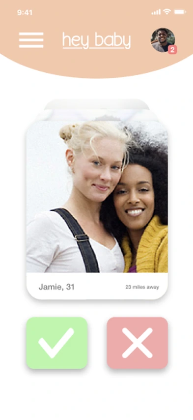 Early concept: a swipe card with a photo and big yes and no buttons